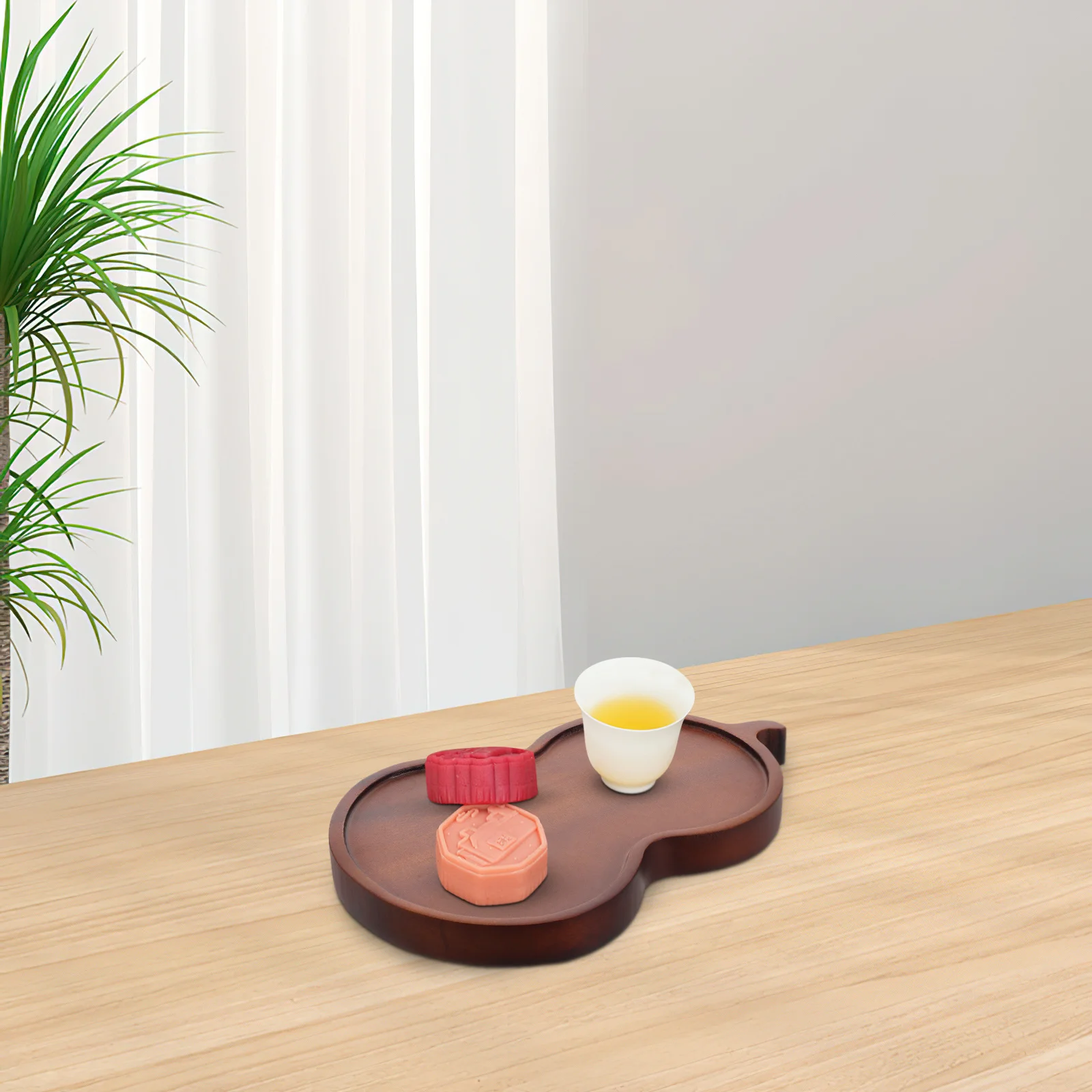 

Portable Wooden Tea Tray Gourd Shaped Chinese Style Board Retro Farmhouse Dry Bubble Easy Maintenance