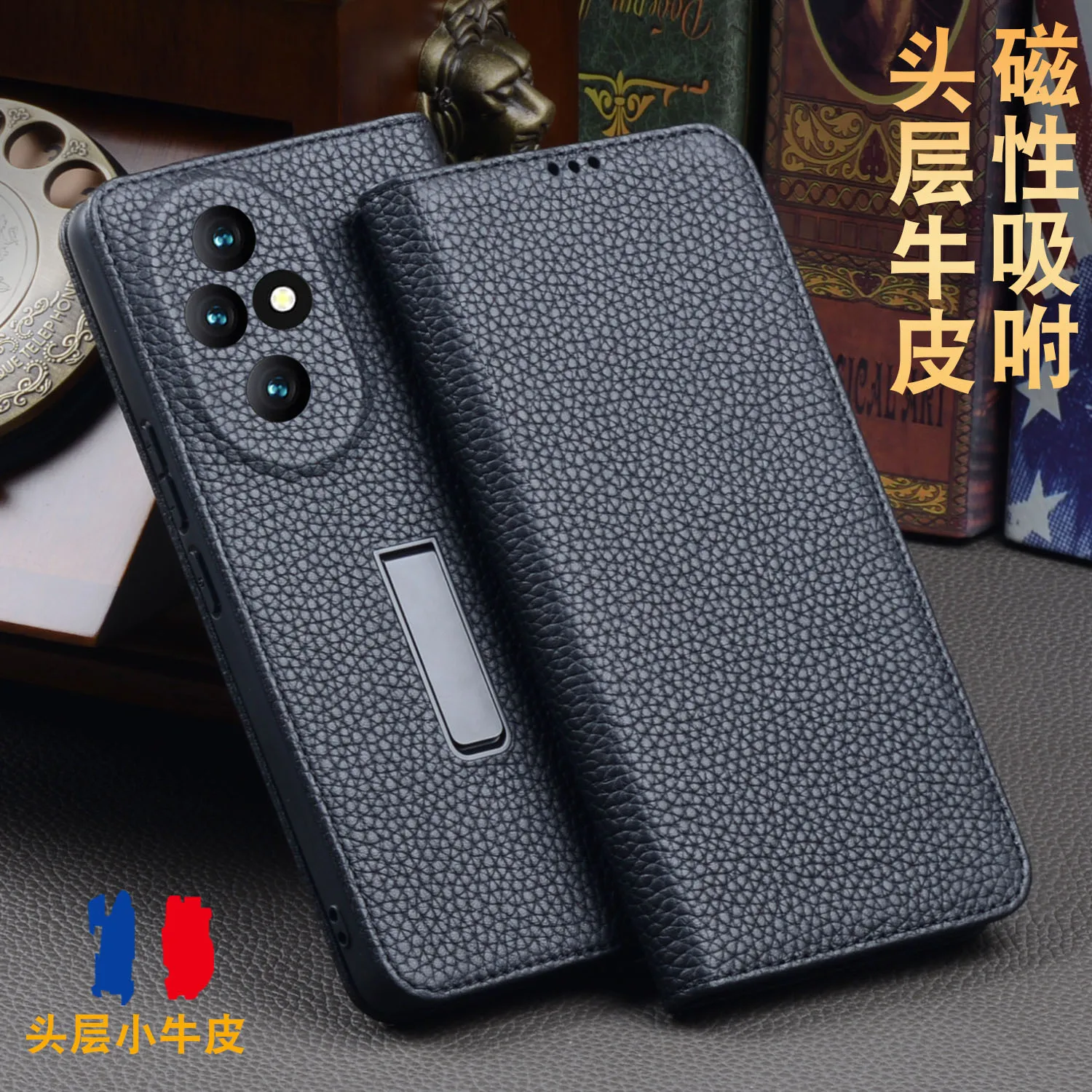 Wobilo Luxury Genuine Leather Flip Phone Cases For Honor 200 100 Honor200 Pro Leather Half Pack Phone Cover Case Shockproof