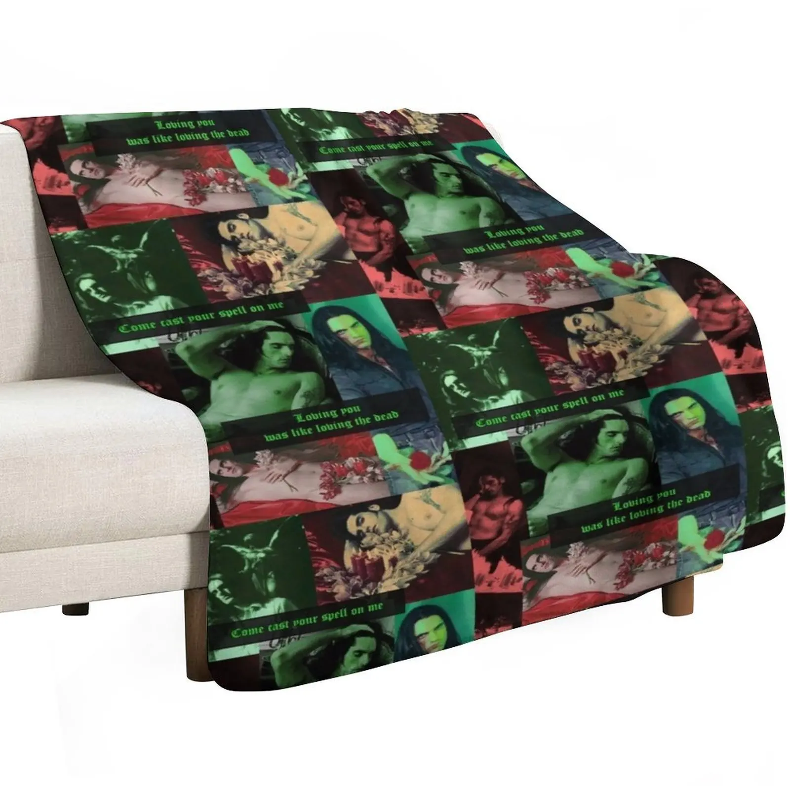 Peter Steele Dark Goth Collage Edit Throw Blanket Sofa Throw Nap Decoratives Cute Plaid cosplay anime Bed linens Blankets
