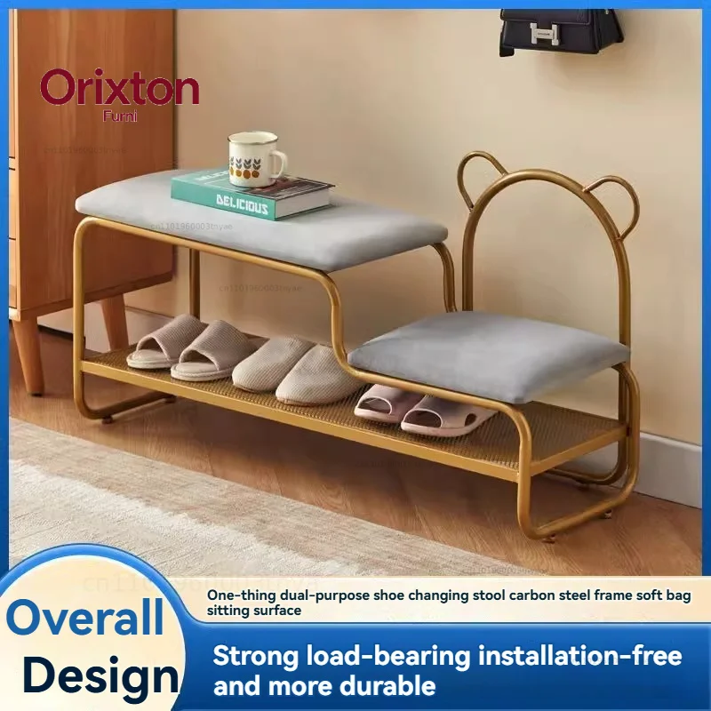 Shoe changing stool and shoe cabinet integrated with entrance door Simple shoe changing stool at home entrance