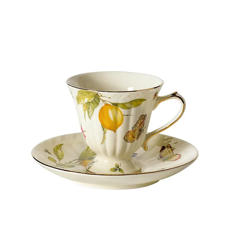 

French ceramic flower teapot light luxury coffee cup saucer British household afternoon tea tea set gold-painted coffee cup