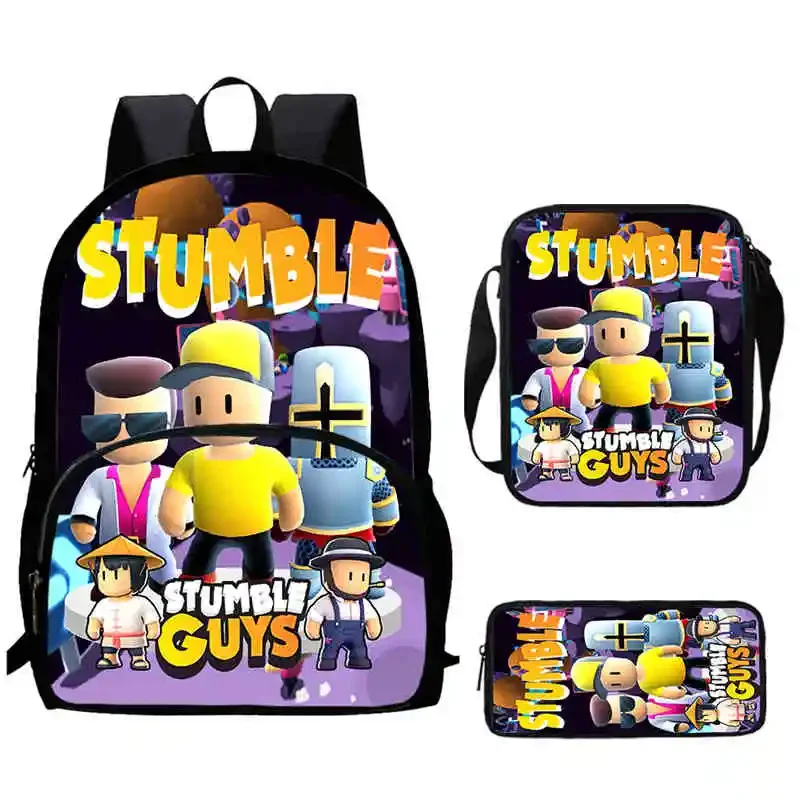 Cartoon S-Stumble-G-Guys Child Backpack with Front Pocket,Shoulder Bags,Pencil Bags for Aged 5-10 Anime Bag Boys Girls,Best Gift