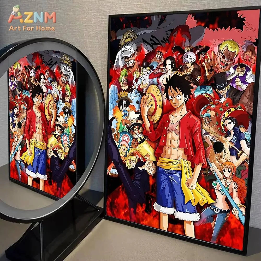 AZNM One Piece Anime Canvas Wall Art Gear 5 Nika Luffy Nami Brook Crocodile Nico Robin HD Print Frameless Painting Japanese Mang view 2