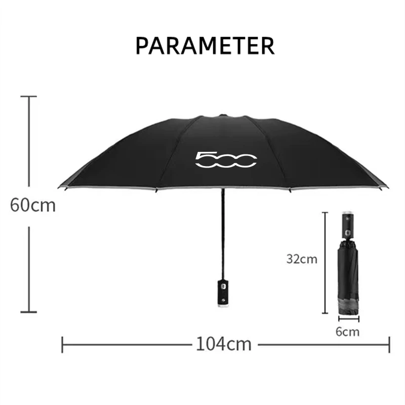 Fully Automatic UV Umbrella With LED Flashlight Reflective Stripe Reverse Umbrella For Fiat 500 500x 500l panda TIPO punto