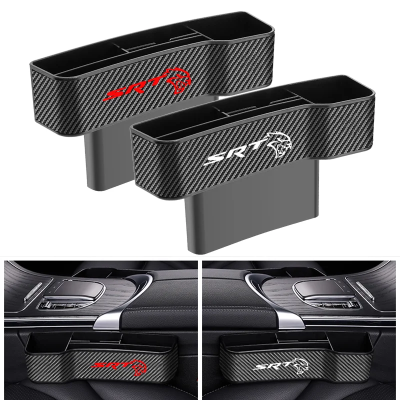 

Car carbon fiber Leather Seat Gap Storage Box Organizer With Logo For Dodge Challenger Hellcat SRT 2008 2015-2021 Customized