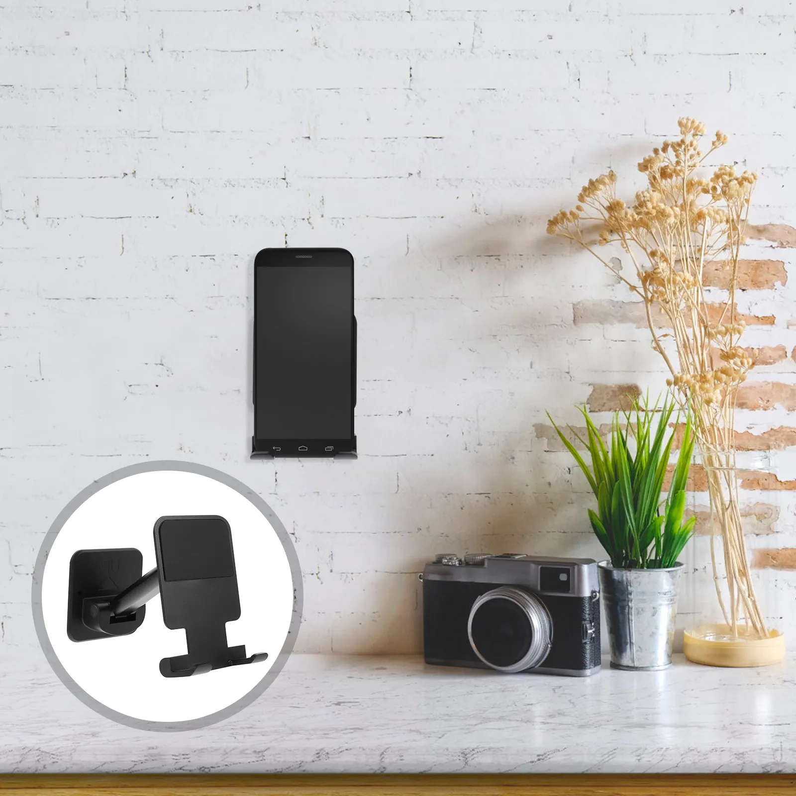 Mobile Phone Wall Mount Adhesive Holder Folding Portable Phone Rack Wall Bracket for Shower Room Decor Home Decor