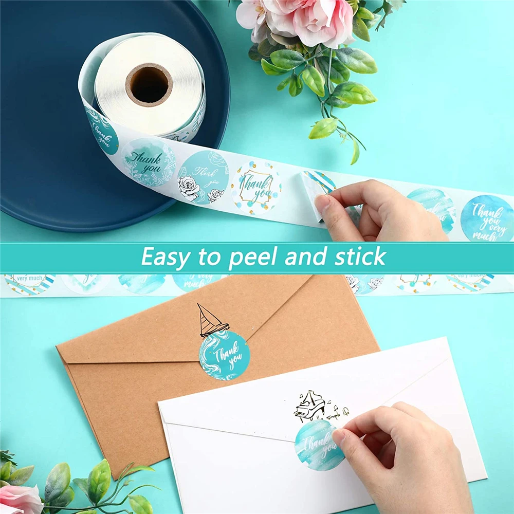 Rollo de pegatinas redondas de agradecimiento, pegatinas de decoración de flores, etiqueta de sellado de sobre, álbum de recortes, regalo de fiesta de boda, 1 pulgada, 500 Uds.