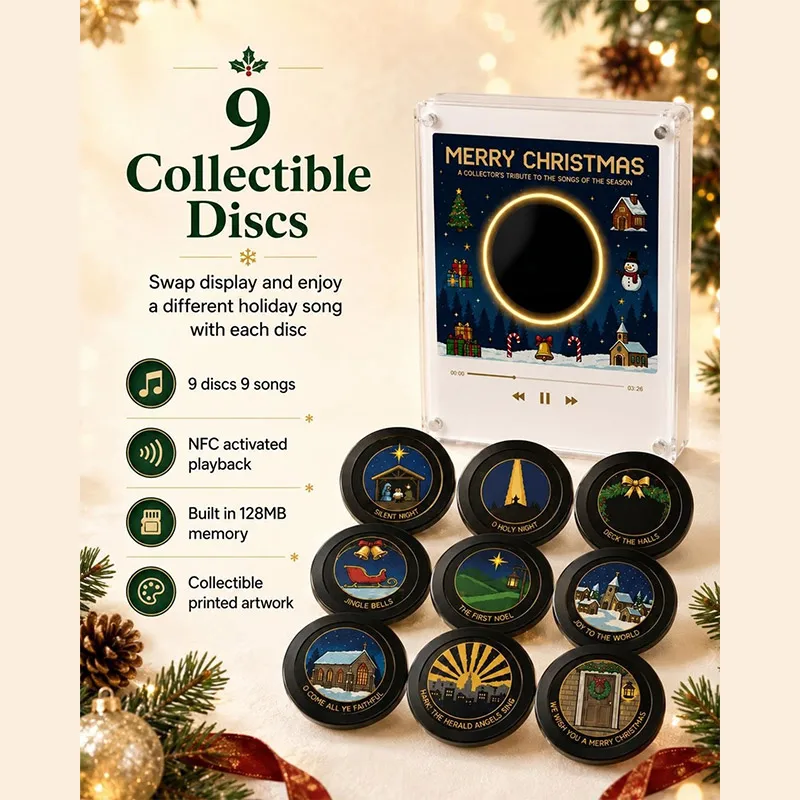 9pcs Magnetic Fridge Magnet Music Player Light‑up Rotatable Mini Retro Vinyl Record Ornament Fashion Christmas Home Decor Supply