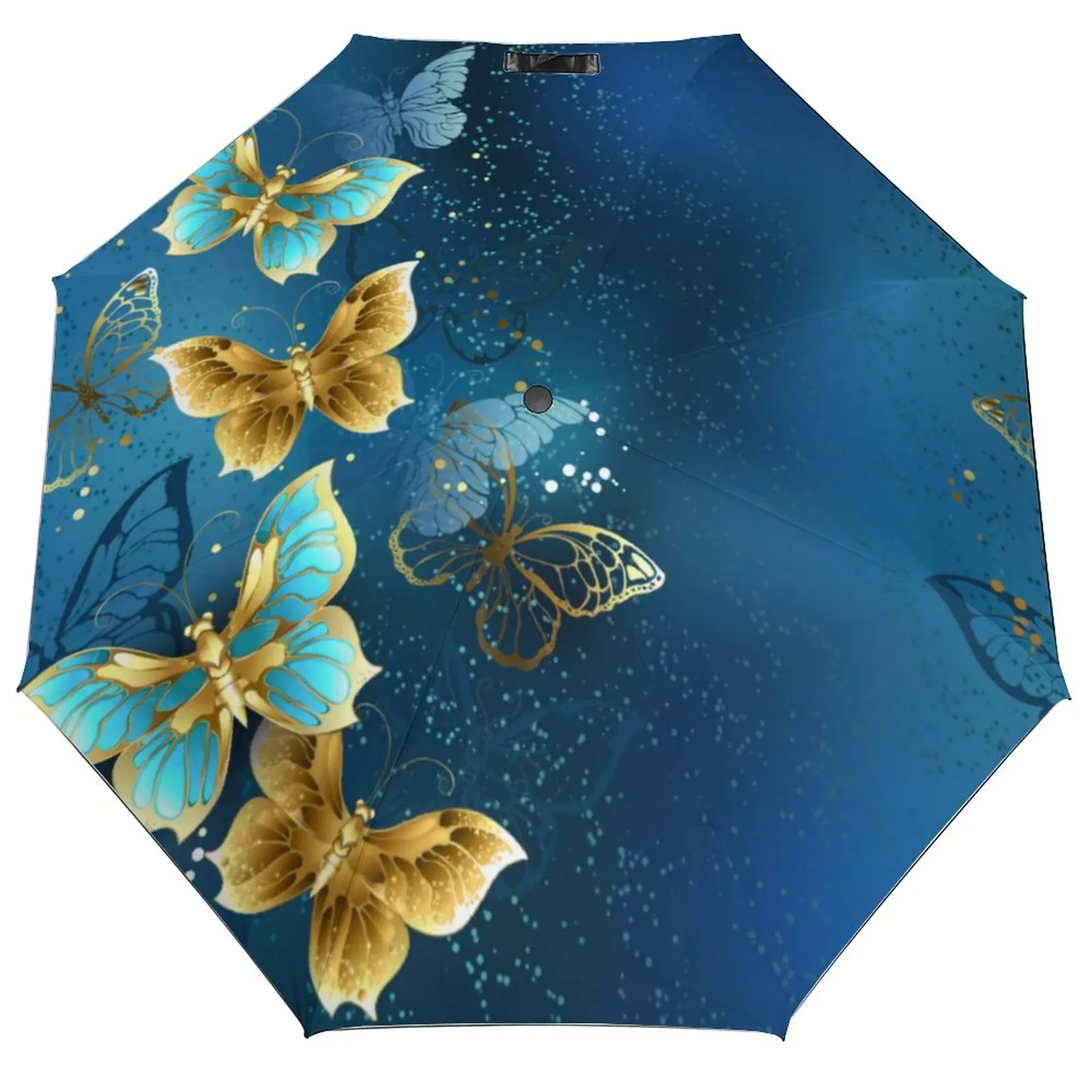 

Зонт в стиле ретро стимпанк с золотыми бабочками, автоматический зонт с защитой от ветра, Компактный Зонт с красочной картиной для туров