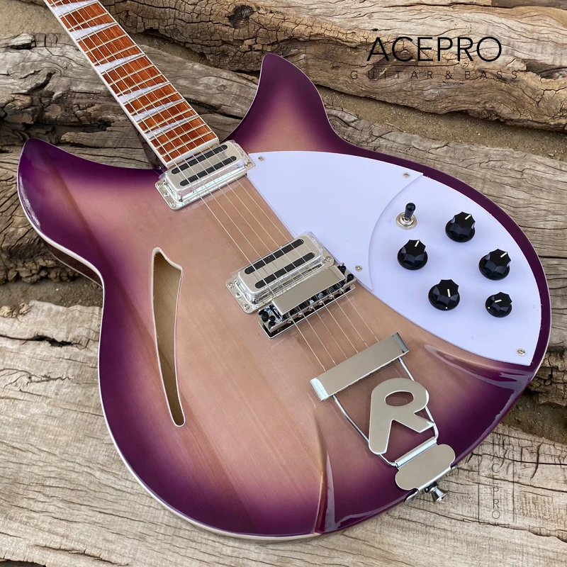 360 Electric Guitar Purple Burst Semi Hollow Body, R Shaped Tailpiece, 6 String Guitarra, Rosewood Fingerboard, Free Shipping