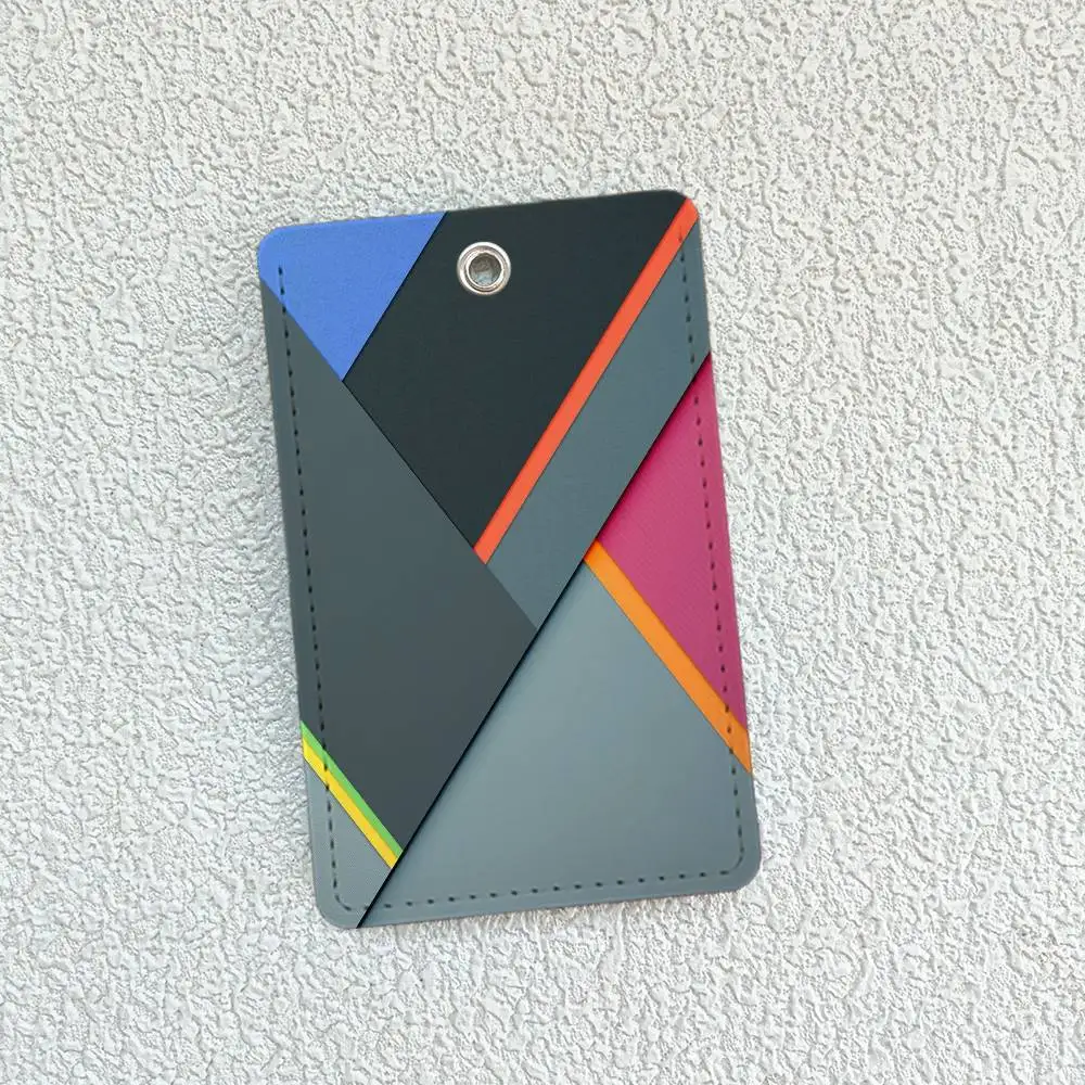 Cute Geometric Shapes PU  Card Holder With Keychain For Bank card,Subway, Bus Card ,Access Card Protective Case