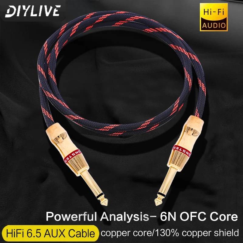 HiFi Aux Guitar Cable Mono Jack 6.5 OFC 130% Copper Shield Mesh 6.35 TS Jack Audio Cable Electronic Instruments Jack 6. 5 Cable