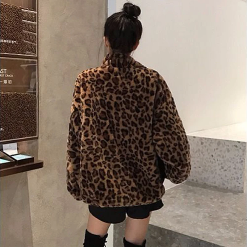 Leopard Print Fur Coat for Women, Thermal Long Sleeve Jacket, Casual Plush Coat, New Fashion, Autumn and Winter, 2024