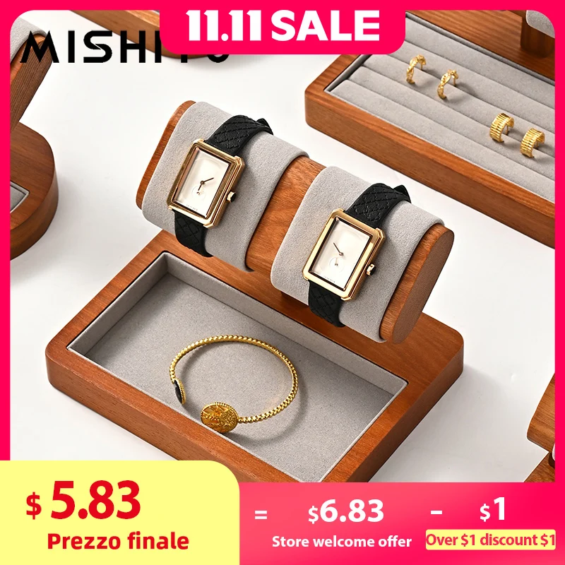 MISHITU T-شكل حامل ساعة مجوهرات خشبية ساعة عرض موقف ساعة تخزين حامل سوار عرض المجوهرات ساعة تخزين الرف