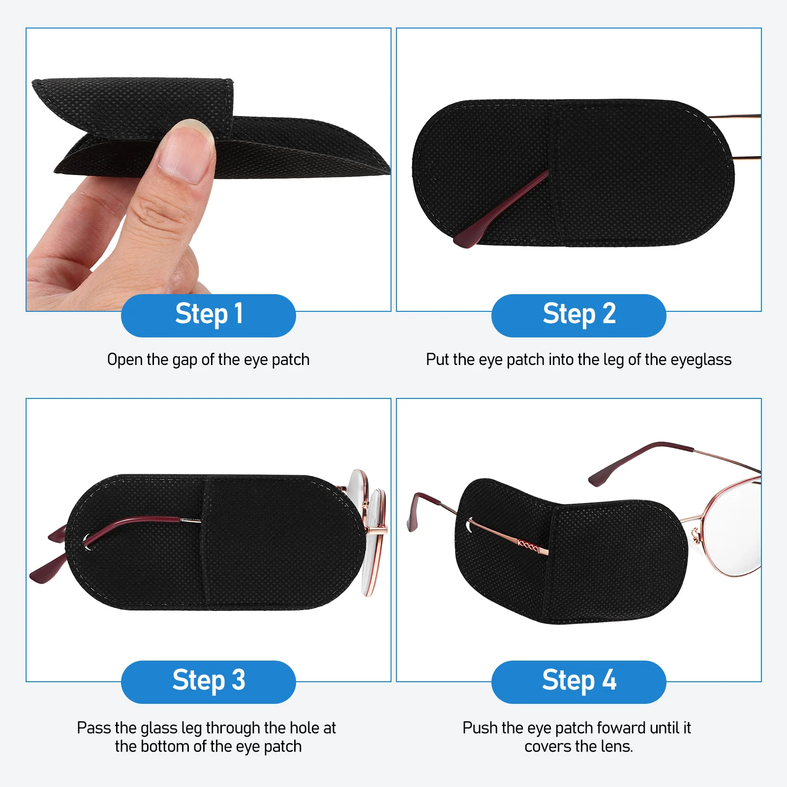 

12pcs Black Large Eye Patches for Glasses Non Woven Fabric Kids Adults Portable Breathable Comfortable Lazy Eye Training
