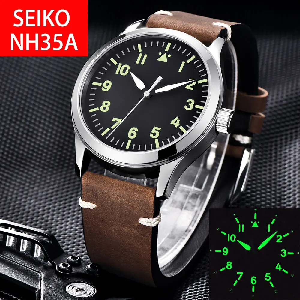 

42mm Corgeut Mechanical Custom Sterile Dial Sapphire Glass Miyota 8215 NH35 Automatic Military Men's Watch Sports Design Leather