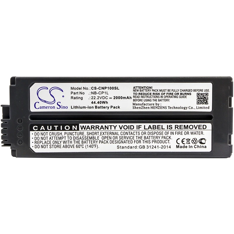CS Replacement Battery for Canon Selphy CP-100,Selphy CP-200,Selphy CP-220,Selphy CP-600,Selphy C PN:NB-CP1L 2000mAh / 44.4Wh