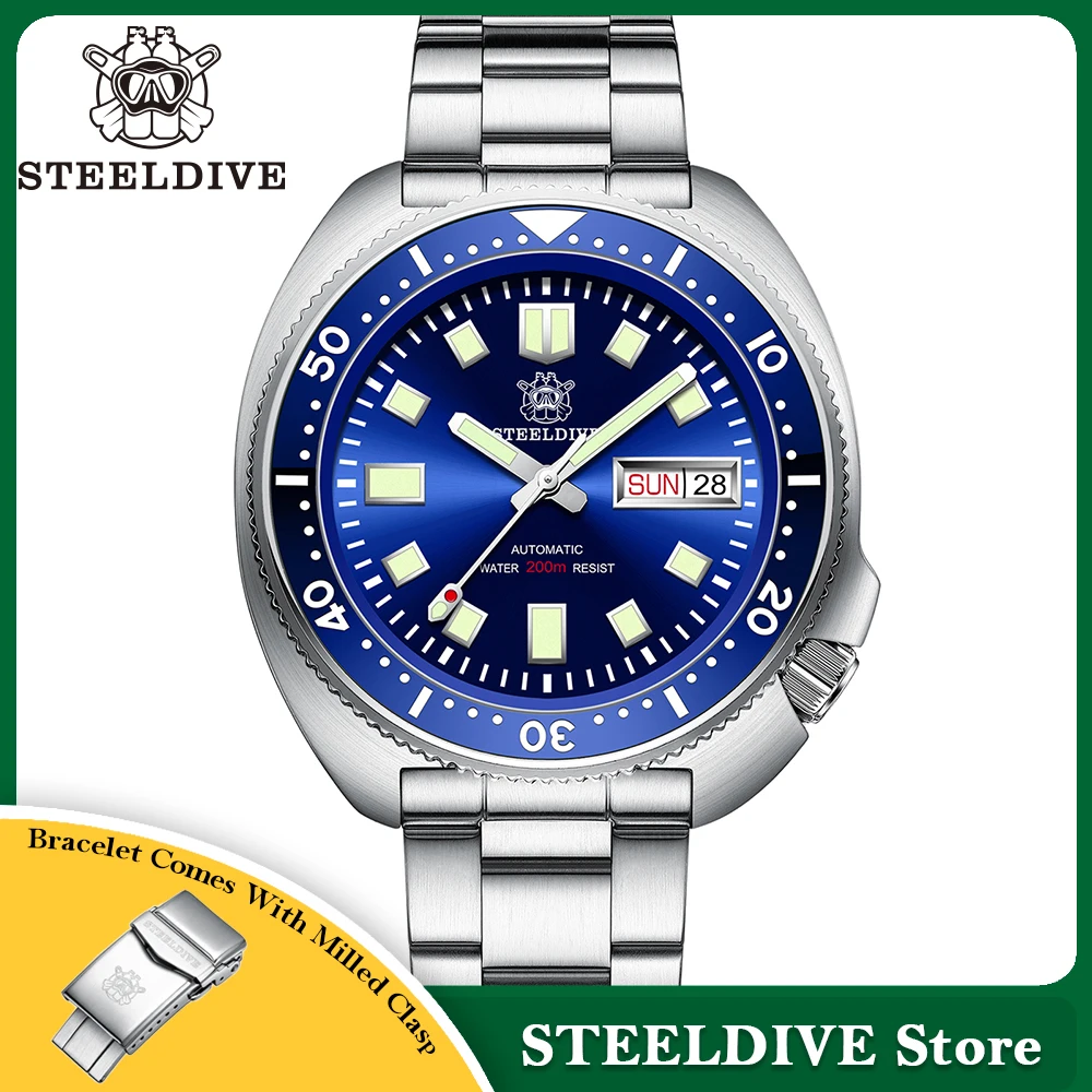 Steeldive marca 44mm capitão willard relógio de mergulho relógios safira relógio de pulso automático masculino tartaruga