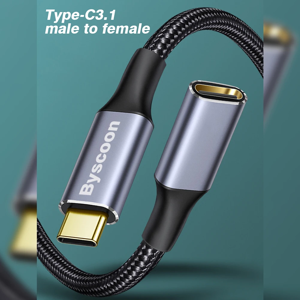 Byscoon USB C 3.1 Gen2 10Gbps Extension Cable Type C to Type C PD 100W QC 4.0 Fast Charging Cord For MacBook Pro 4k 60Hz Cable