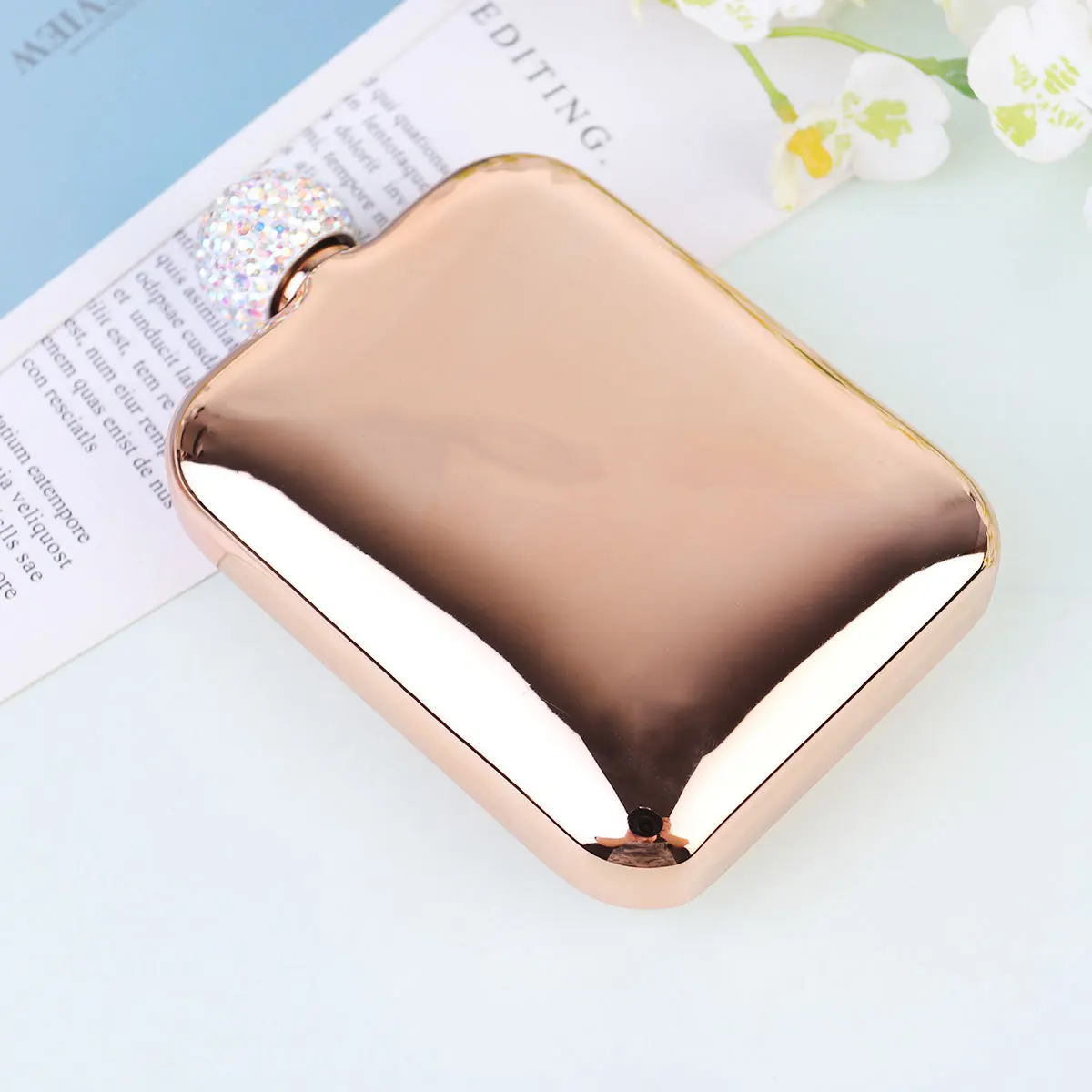 

Compact Stainless Steel Wine Bottle Rhinestone Decorated Portable Mini Pot Lightweight Travel Flask for Women Rose Gold