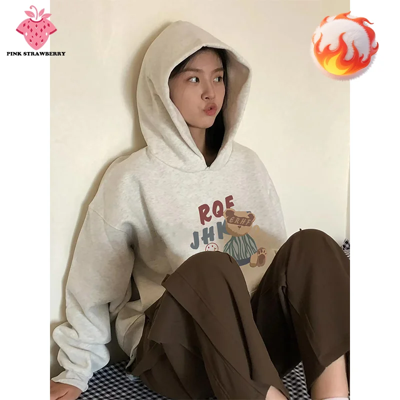 

American Retro Plush Hoodies Women Autumn Winter 2025 New Oversize Long sleeves Loose Casual Sweatshirt Y2K Tops kawaii clothes