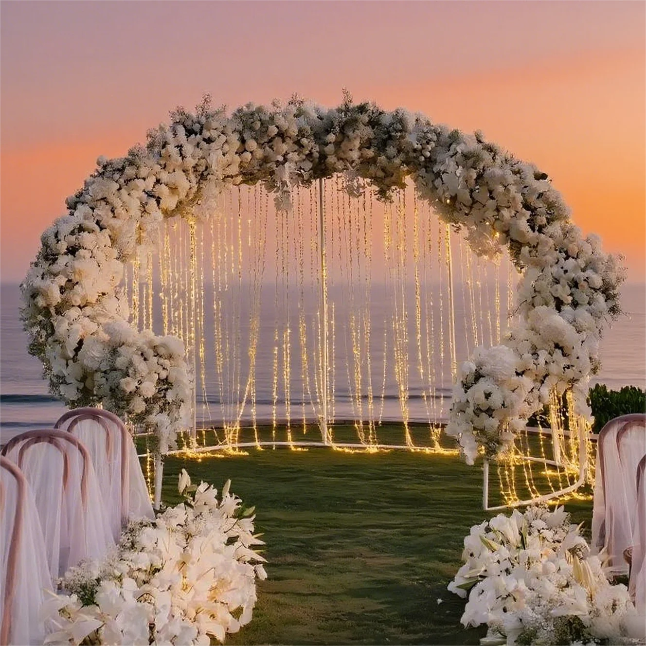 

Metal Wedding Arch - Semi Circular Curved Stand, Outdoor Ceremony Backdrop Frame for Garden Party Decor