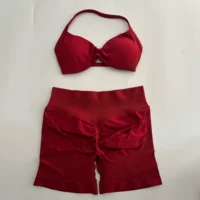 Yoga Gym Set Women Seamless Strappy Yoga Bra Top High Waist Workout Scrunch Shorts Sports Set Fitness Clothes Sportswear - Image 5
