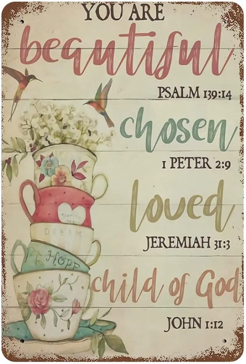 Hummingbird Flowers Your are Child of God Christian Metal Aluminum Sign Vintage Wall Decor Retro Poster for Bars sign