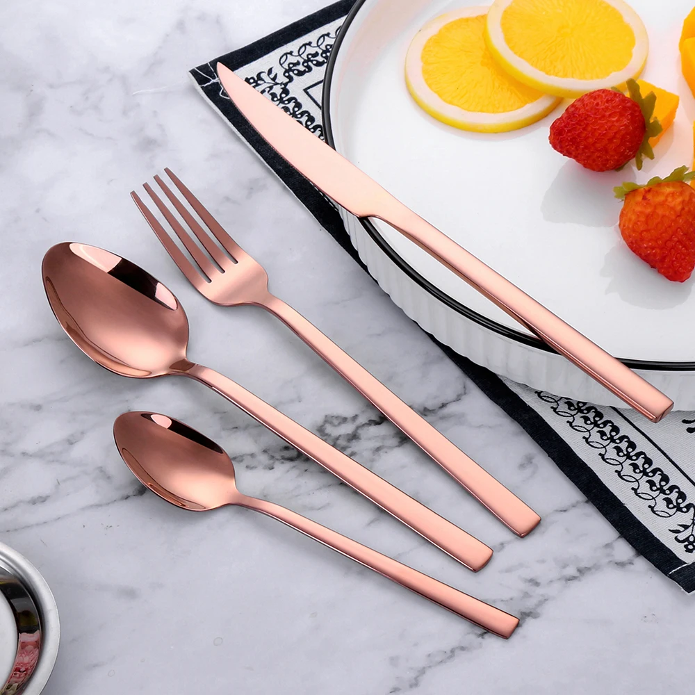 Black Cutlery Stainless Steel Western Tableware Mirror Knife Fork Spoon Dinnerware Kitchen Utensils 1/2/3/4/5 Set Flatware