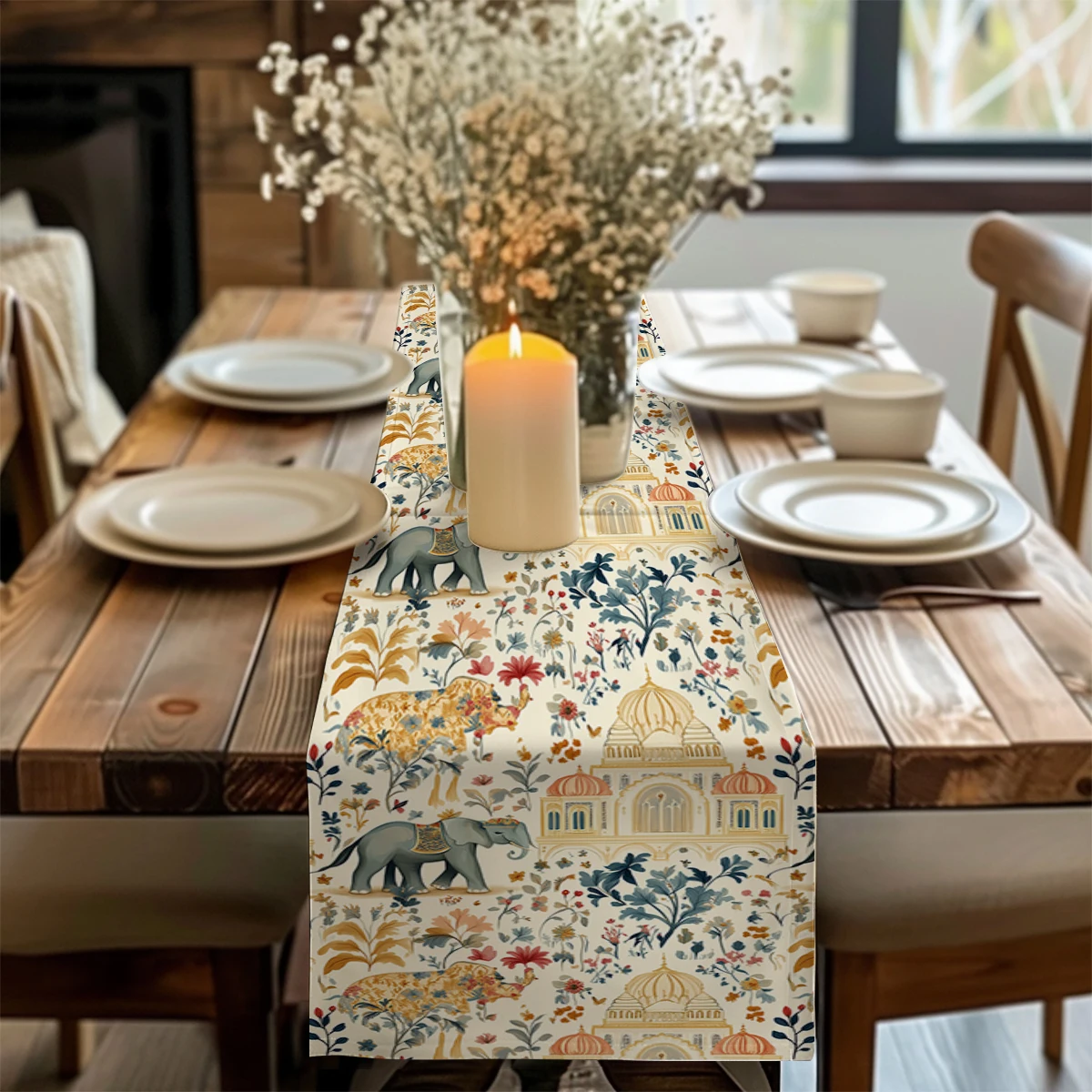 Elephants Build Palace Wind Plants Table Runners Dresser Table Decor Reusable Kitchen Dining Table Runner Party Decor