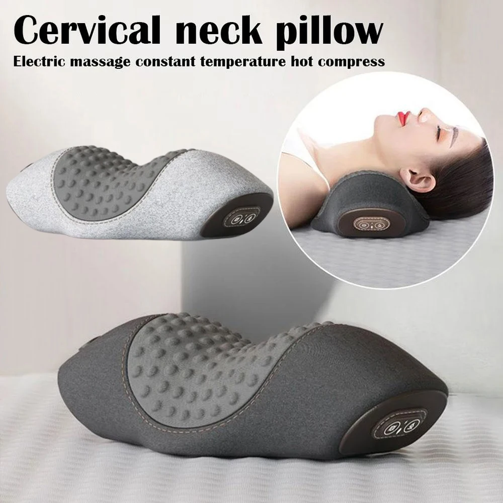 Electric Massager Cervical Pillow Hot Compress Vibration Massage Neck Traction Relax Sleeping Memory Foam Pillow Spine Support