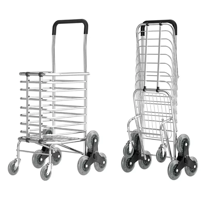 Jumbo Heavy Duty Aluminum/TPR Folding Shopping Cart with 360 Rolling Swivel Wheels 40KG Capacity Storage Ready