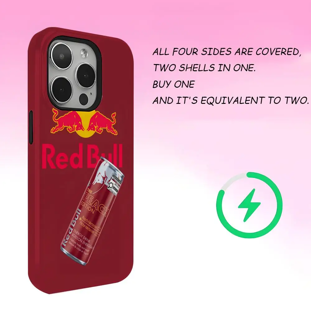لوحة ماوس Red Bull-L للطاقة الإلكترونية لهاتف IPhone 16 15 14 13 12 11 Pro Max Plus غطاء خلفي مغناطيسي فاخر بطبقة مزدوجة