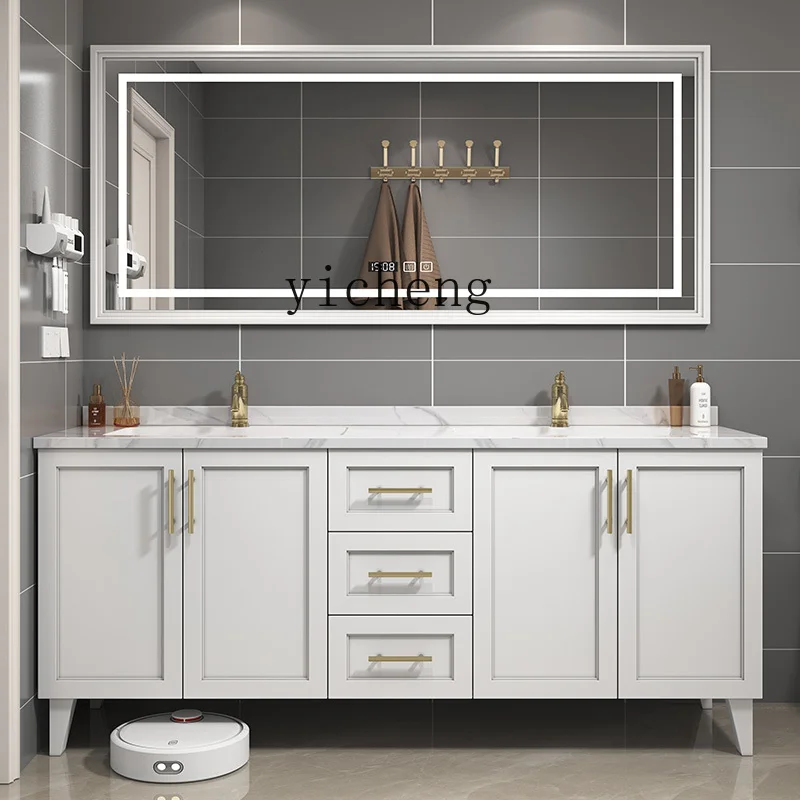 TQH floor-to-ceiling bathroom cabinet combination modern simple bathroom rock slab double basin washstand hand and face pool