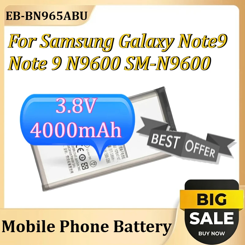 

Новый аккумулятор EB-BN965ABU для Samsung Galaxy Note9 Note 9 N9600 SM-N9600, 3,8 В, 4000 мАч