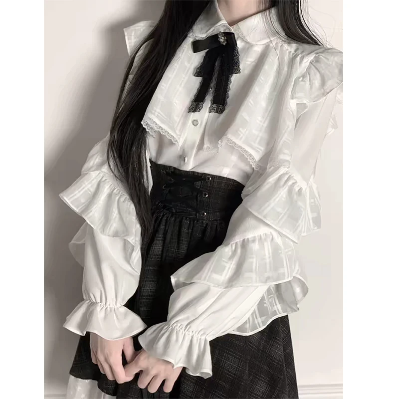 

Женская блузка Jirai Kei в стиле Kawaii Lolita Y2K: милая японская элегантная блузка с длинным рукавом, повседневная эстетичная рубашка 2026