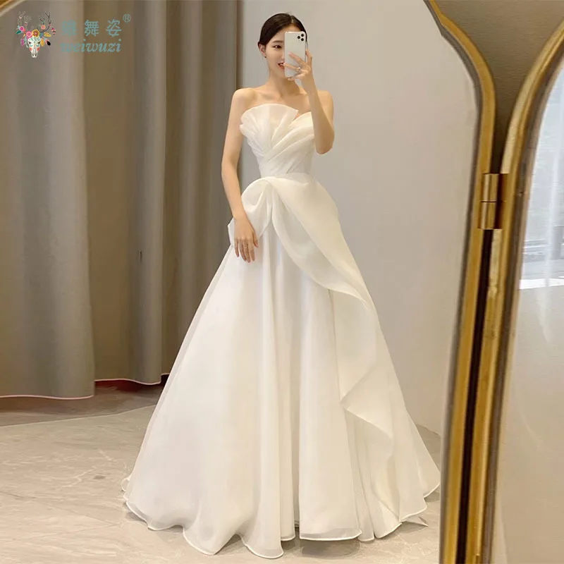 Style français charmante robe de bienvenue de mariage à épaules dénudées robe de bal Simple robe de mariée légère vêtements de photographie de Studio