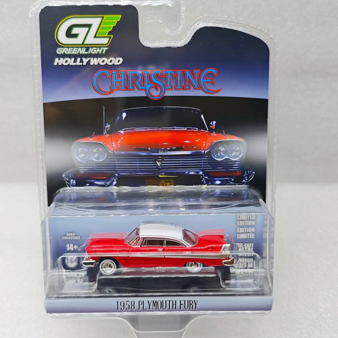

Green Light 1:64 Hollywood 23-1958 Plymouth Fury-Christine, коллекционная модель автомобиля из литого сплава с прозрачным стеклом 44830-C