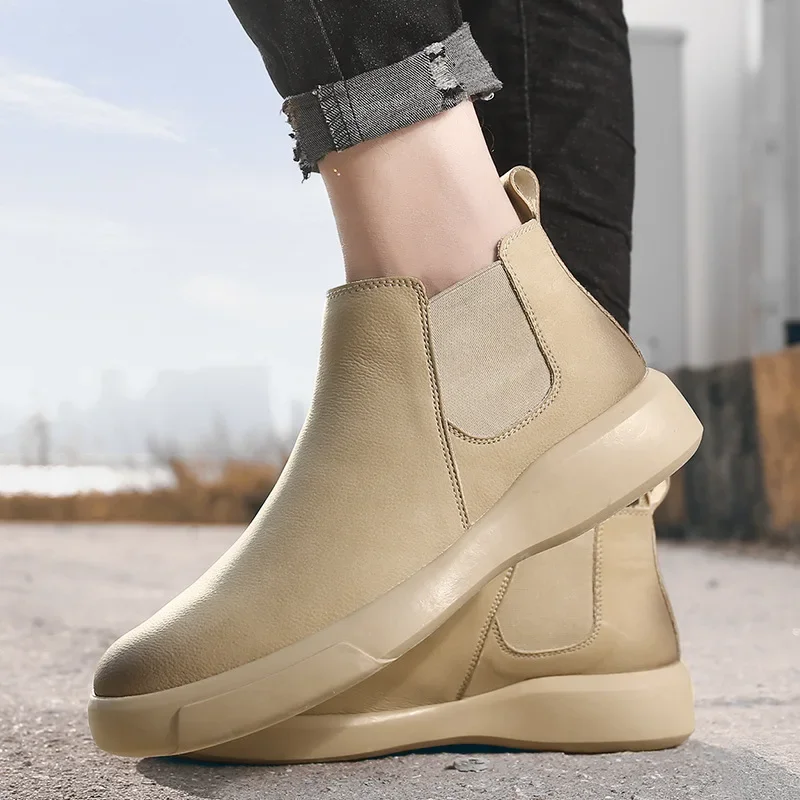 

Men's Sports Shoes High Top Flat Fashion Short Boots Chelsea Boots British Style Casual Versatile Men's Shoes
