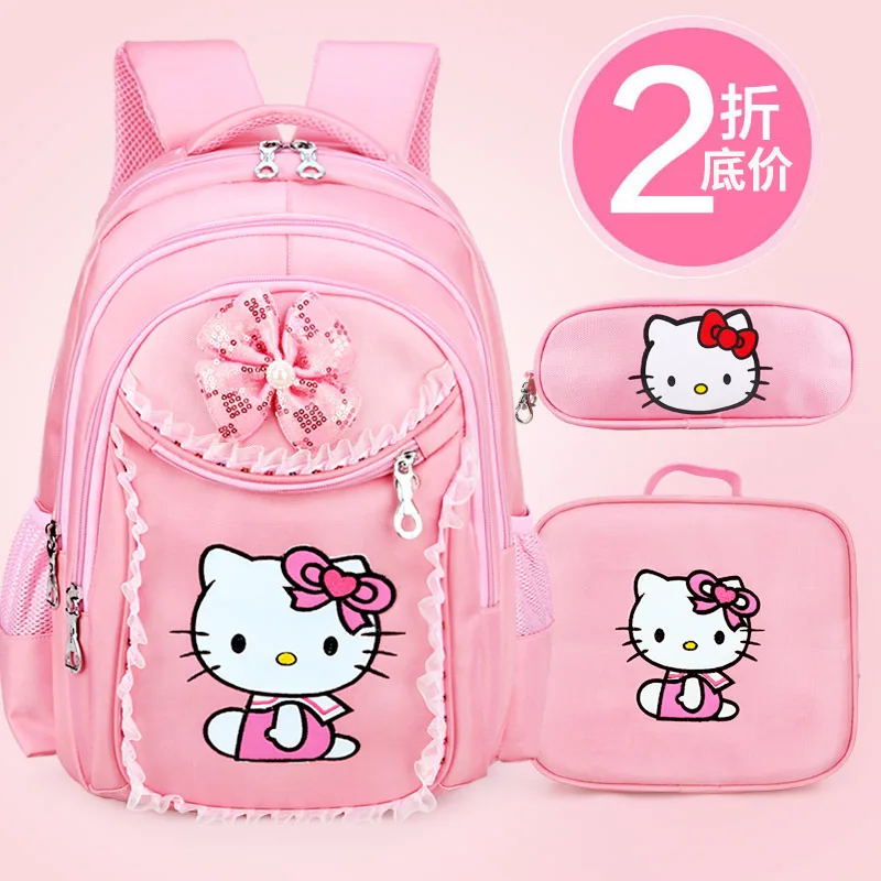 

Cute Girl Children's Backpack Kindergarten Pupil School Bag Students with Large Capacity Waterproof Lightweight Hello Kitty