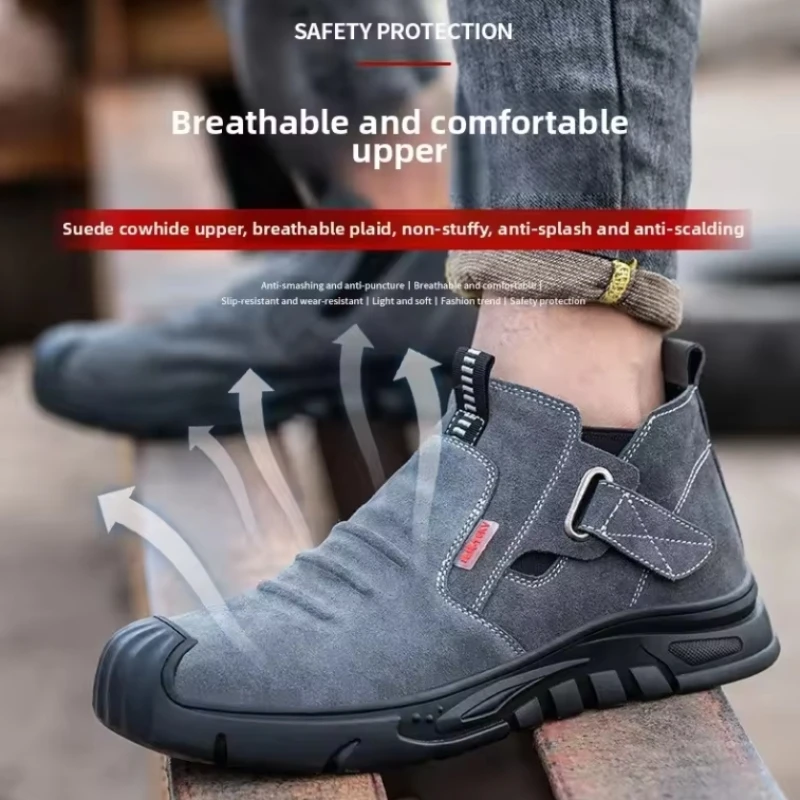 Men's Work Boots Anti-smashing Puncture Labor Protection Shoes Wear Resistant Man Safety Shoes Lndestructible Non Slip Men Boots