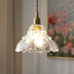 Japanese Minimalist LED Brass Glass Pendant Lights Nordic Luxury Flower Restaurant Pendant Lamp Luminaire Suspension