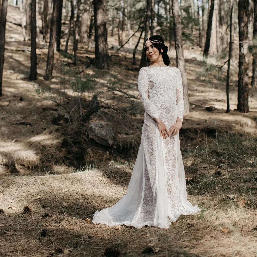 Robe de Mariée en Dentelle de Style Bohème à Manches sulf, Dos aux, Sexy, pour les Patients, Quelle que soit la Doublure Champagne, pour la Plage, 2023