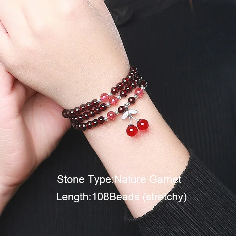 Wine Red Garnet Bracelets For Women Natural Gemstone 925 Sterling Silver Jewelry Fox Gourd Pixiu Snowflake Charm Best Gift Girls