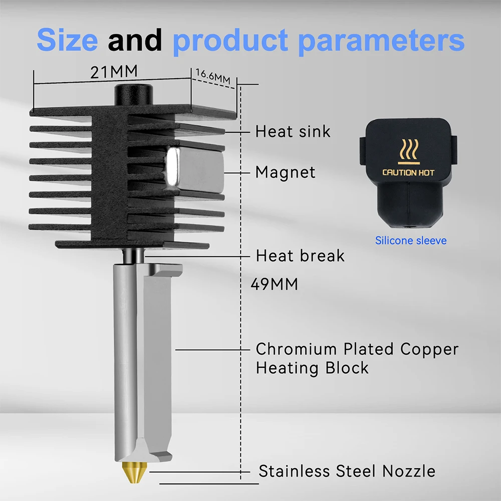 Für Bambu Lab A1/A1 Mini Hotend Kit 0,2/0,4/0,6/0,8mm Edelstahl DLC Gold Düse Hot End für Bambulab A2L 3D-Drucker Teile – Detail 6