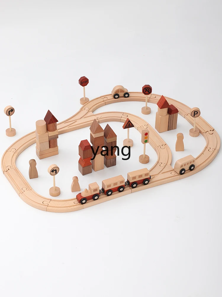 CX Solid Wood Toy Gift Baby Rail Car Toy Educational Building Blocks Boy Train Toy