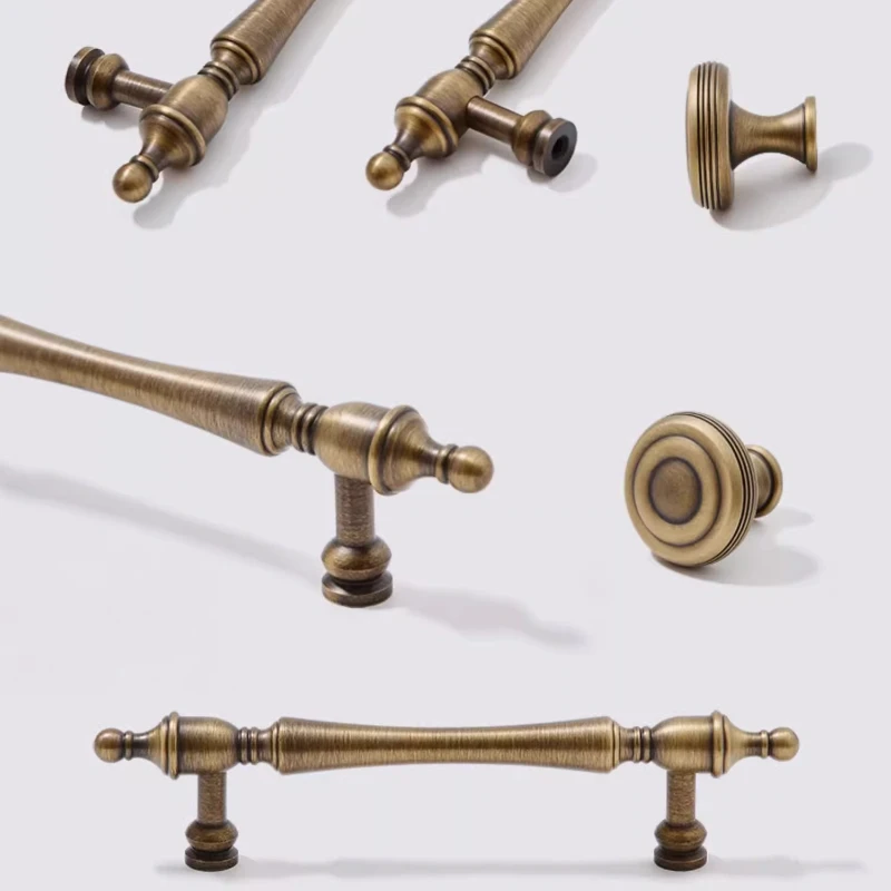 Brass Cabinet Handle Chinese Retro Wardrobe Door Handle Creative Light Luxury Drawer Knob French High-end Shoe Cabinet Handle