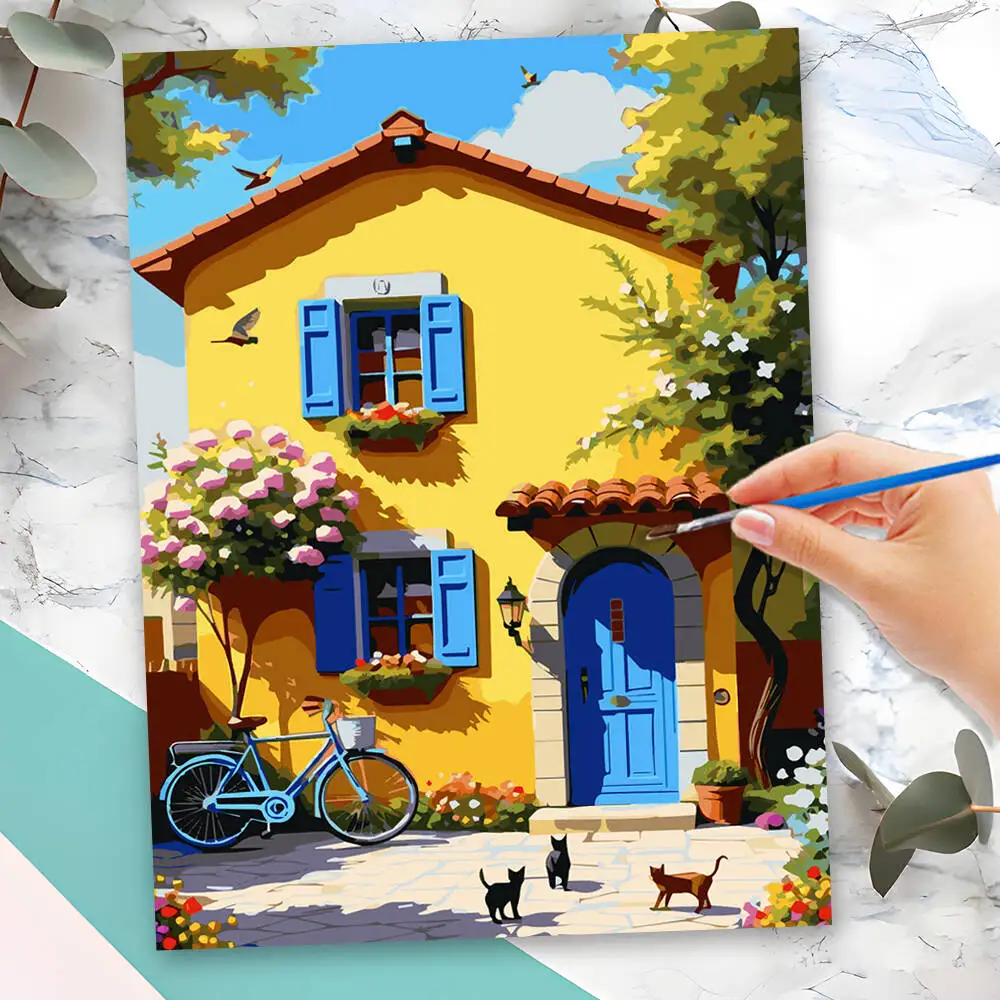

Momoart DIY Oil Painting By Numbers House Landscape Drawing On Canvas New Arrivals Coloring By Numbers No Frame Wall Decoration