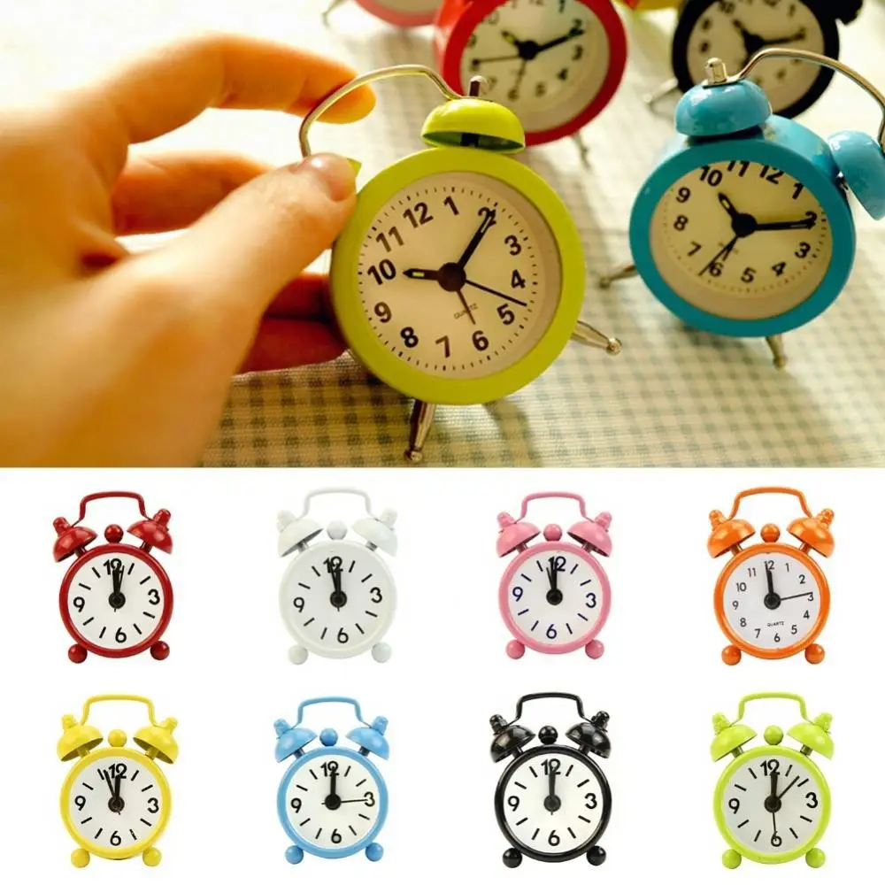 Portable Mini Alarm Clock Retro Round Number Clock Double Bell Desk Table Clock Durable Digital Quartz Clock Home Decoration