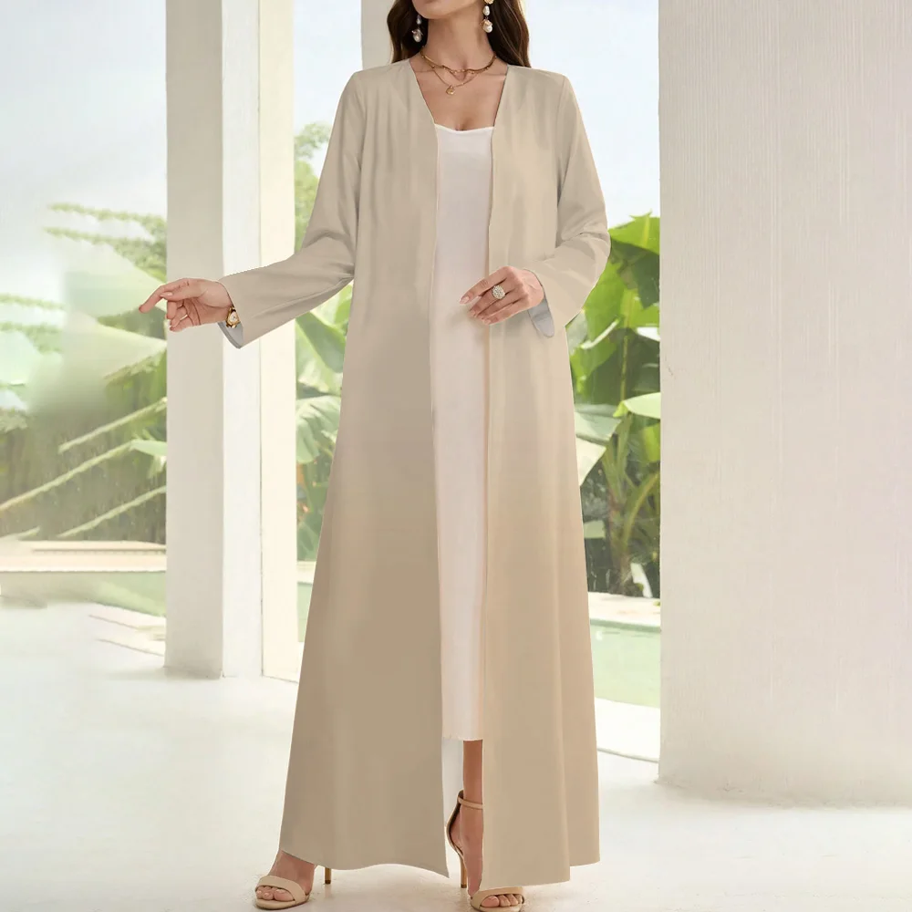 Ramadan Kobieta Skromna Muzułmańska Abaya Wymazywanie Eid Muzułmański Islam Pełny Rękaw Otwarte Kimono Kaftan Kobiety Saudi Dubai Solid Color Abaya